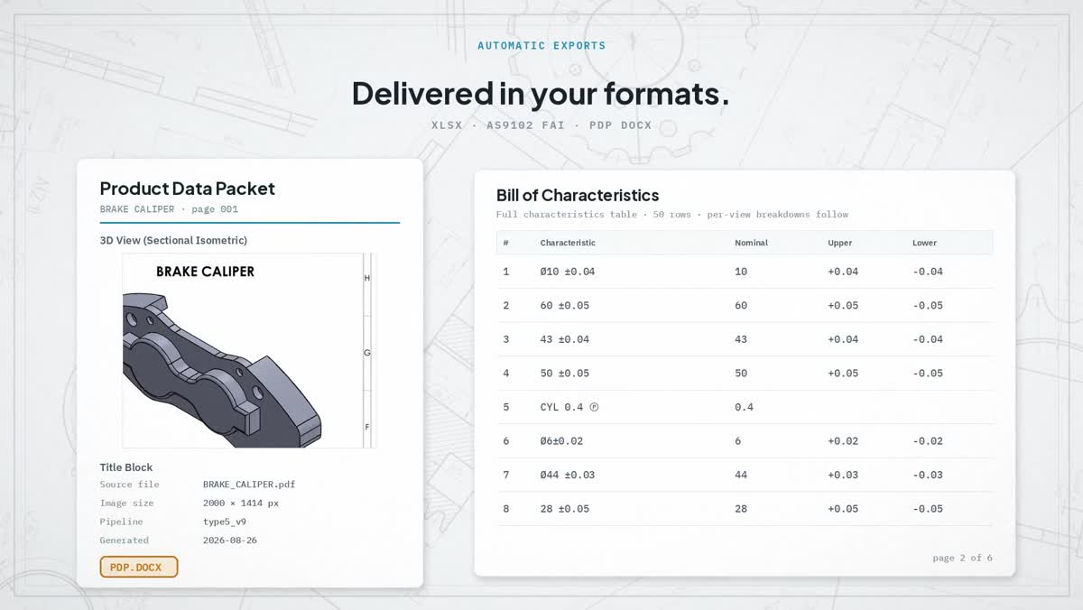 Actual IrisX output slide with structured data and inspection report